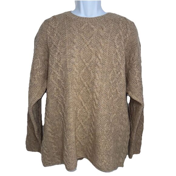 J. Crew Oarsman 100% Wool Cable Knit Fisherman Sweater Tan Men Medium/ Large - Picture 1 of 9